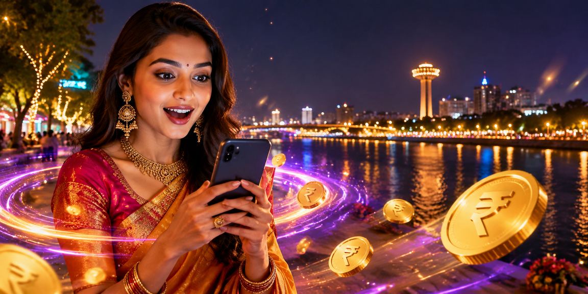 UPI and Rupee digital payment concept at Ahmedabad riverfront